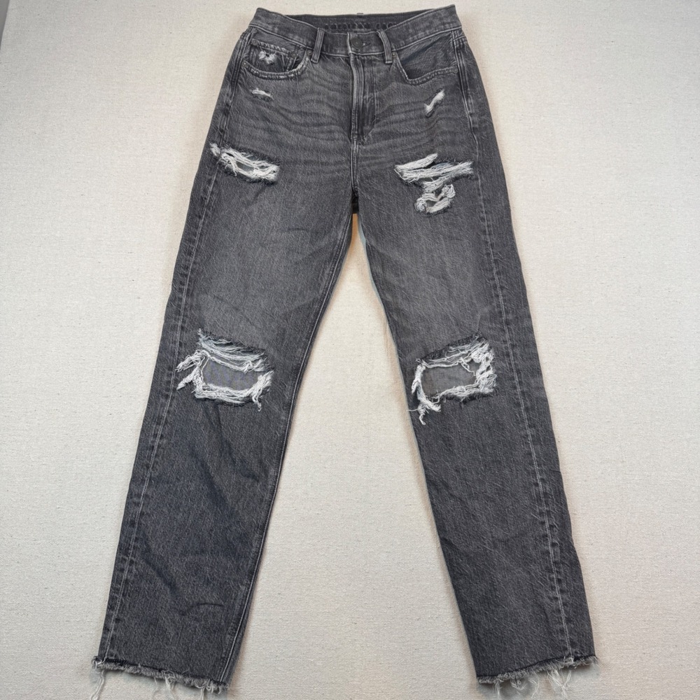 American Eagle 2 90s Boyfriend Jeans Womens Black Distressed Highest Rise